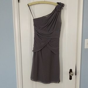 Gray crinkle chiffon one shoulder dress